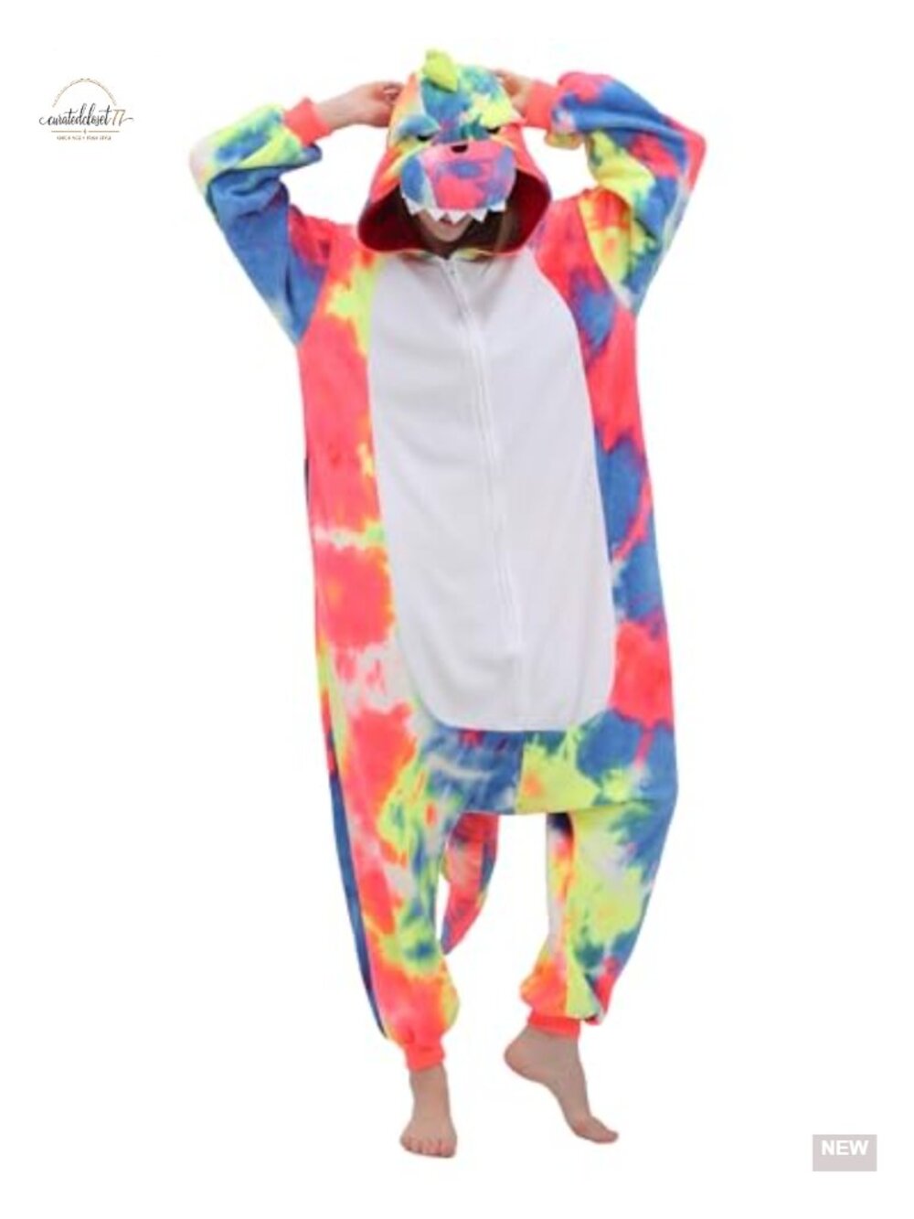 Plush Dinosaur Onesie Pajama, Adult Unisex Animal Costume Jumpsuit, Halloween